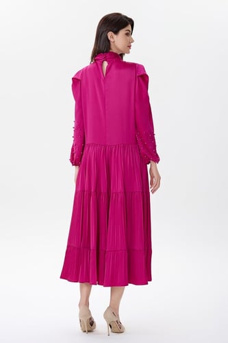 فستان ستان فوشيا