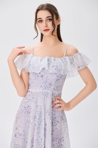 فستان اورغنزا بنفسجي بتطريز مميز