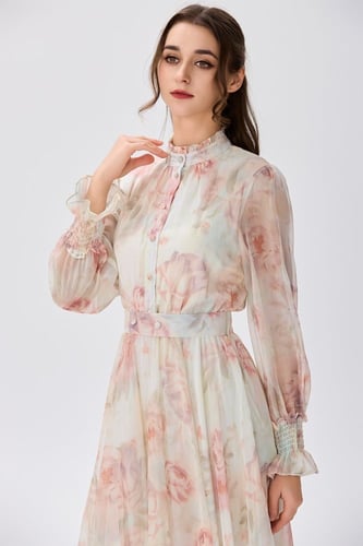 فستان شيفون بنقشة الورد