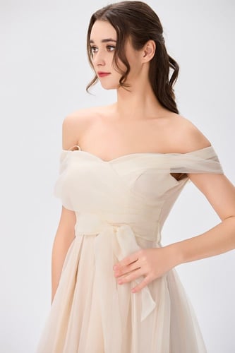 فستان اورغنزا حرير بيج