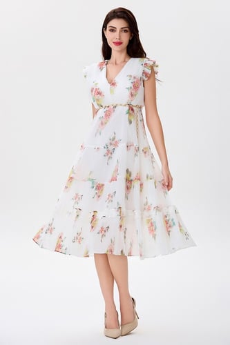 فستان شيفون بليسييه مع كشكش