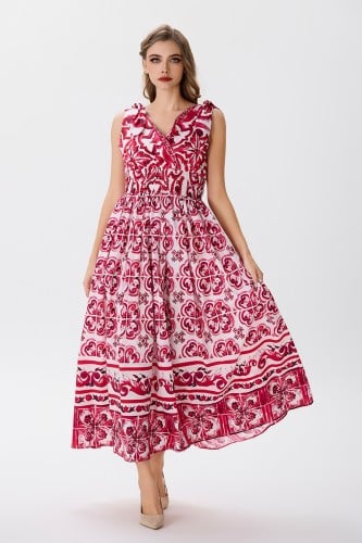 فستان قطن بنقشة مزخرفة