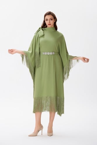 جلابية كريب اخضر كيوي