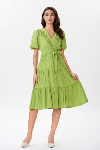 فستان قطن مع كشكش