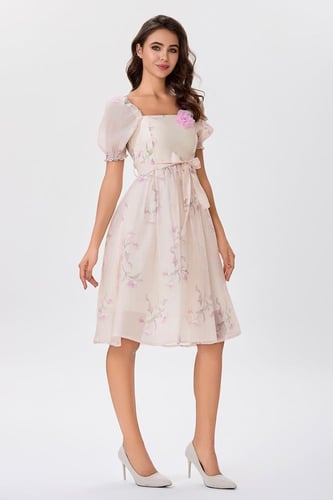 فستان اورغنزا بيج مع وردة