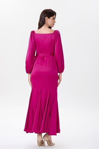 فستان ستان فوشيا مع رباط