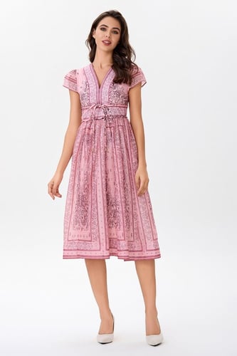 فستان شيفون بنقشة تقليدية