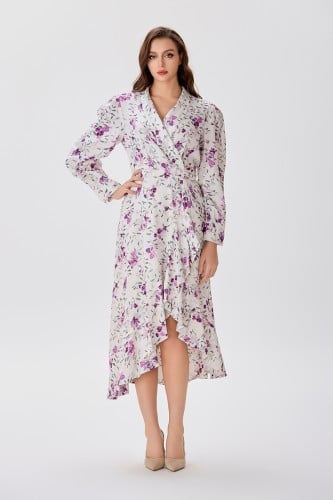 فستان كتان بنقشة الزهر البنفسجي