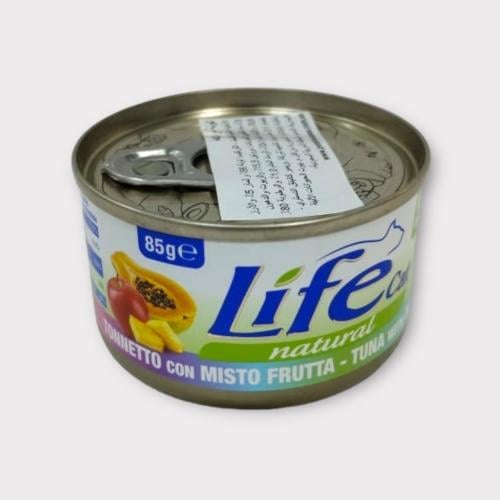 Life cat TUNA with MIXED FRUITS 85g معلبات أكل قطط