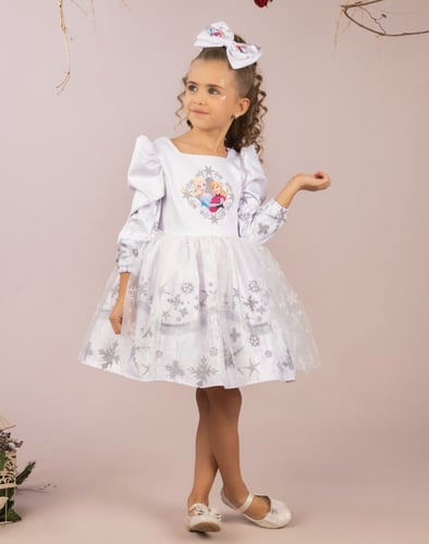 فستان بنات -فروزن الابيض الفاخر