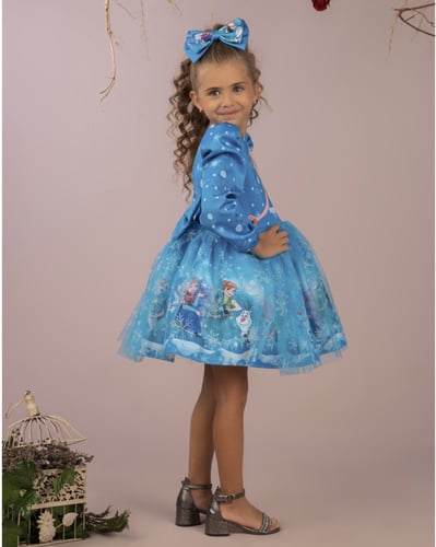 فستان بنات -فروزن الازرق المشجر الفاخر