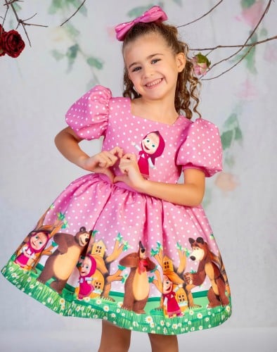 فستان بنات -ماشا الرائع الوردي