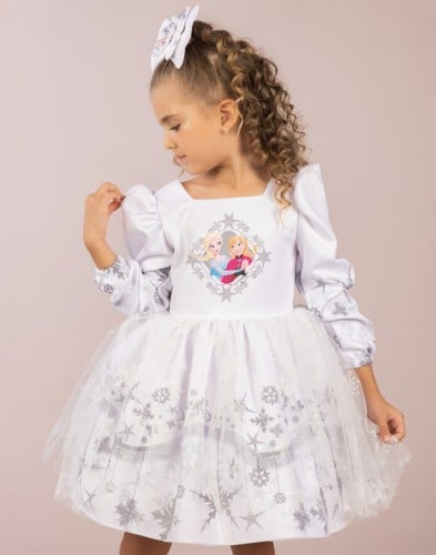 فستان بنات -فروزن الابيض الفاخر