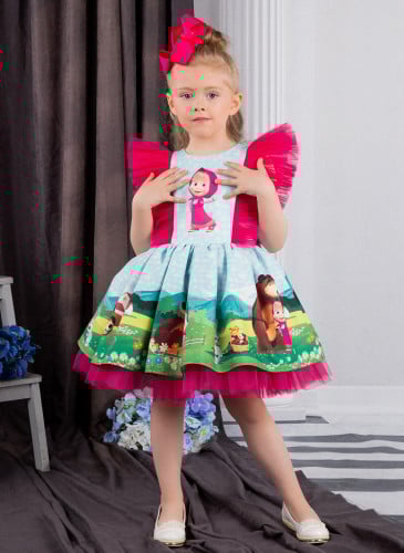 فستان بنات -ماشا والدب الازرق