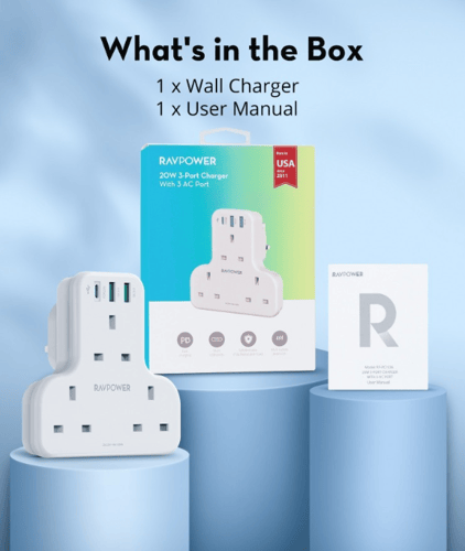 شاحن جداري راف باور بايونير 3 مداخل طاقه ثلاثيه مع...