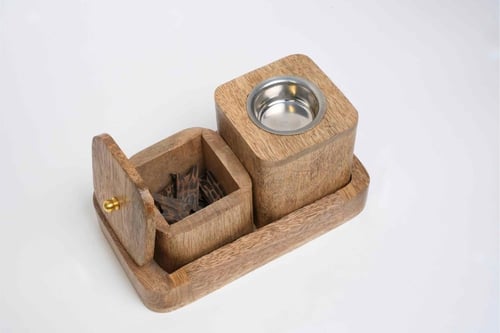 بكج طقم مباخر خشبي فاخر + اوقية بخور تايقر فاخر