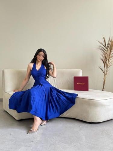 فستان ازرق قصير كسرات