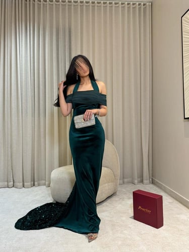 فستان سهره مخمل اخضر