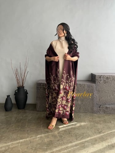 جلابية رمضانيه عنابي قطعتين تطريز