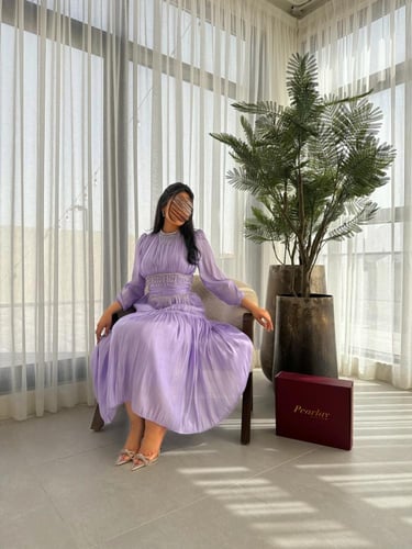 فستان ميدي باكمام طويله بنفسجي