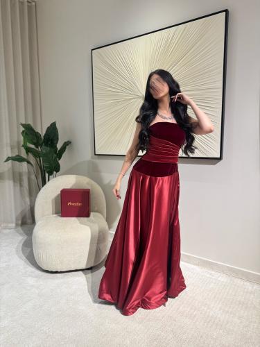 فستان أمبيريال المخملي – عنابي