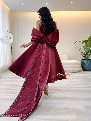 فستان قطعتين عنابي ميدي