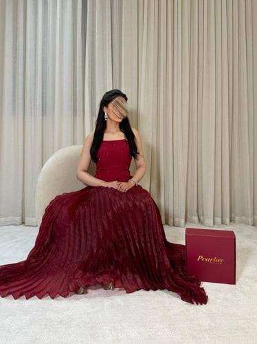 فستان سهره عنابي كسرات بدون ورود