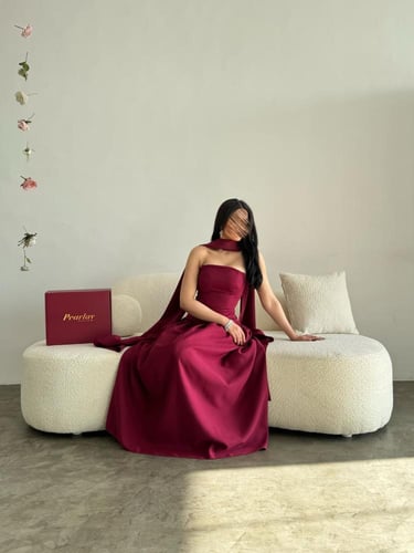 فستان ناعم عنابي برباط خلفي