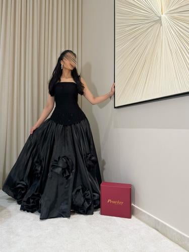 فستان سهره اسود تطريز كريستالات