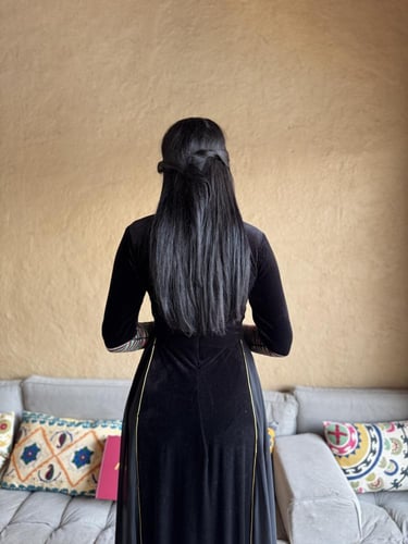 جلابية التأسيس مخمل تطريز وكلوش شيفون مع طرحه