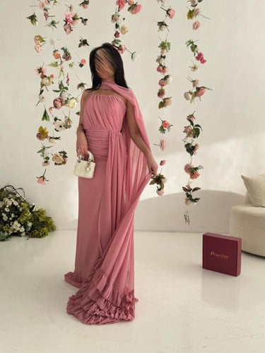 فستان سهره وردي مع شال