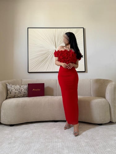 off shoulder red dress