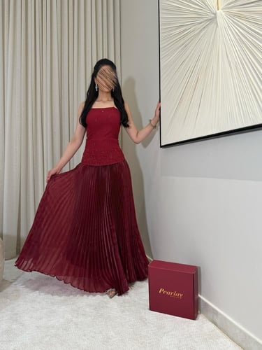 فستان سهره عنابي كسرات بدون ورود