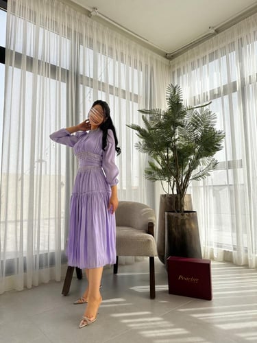 فستان ميدي باكمام طويله بنفسجي