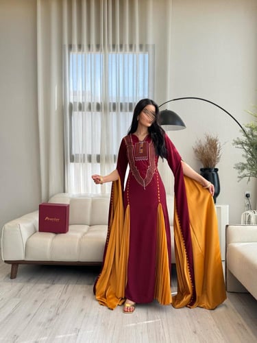 جلابية عسيريه عنابي وكسرات كركمي