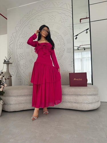 فستان فوشي شيفون ورد .