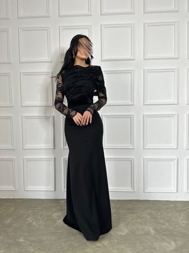 فستان دانتيل مخمل كريب طويل