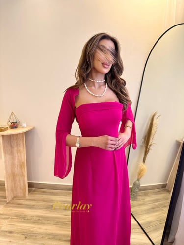 فستان شيفون وردي قطعتين