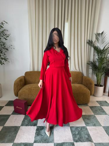 طقم أناقة الكرز الأحمر – جاكت وفستان