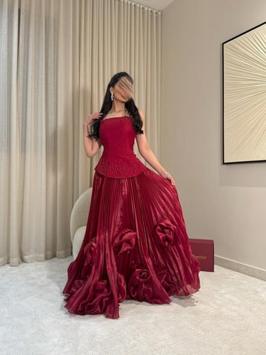 فستان سهره عنابي تطريز كريستال بورد