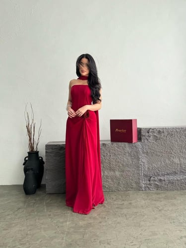 فستان سهره احمر مع شال