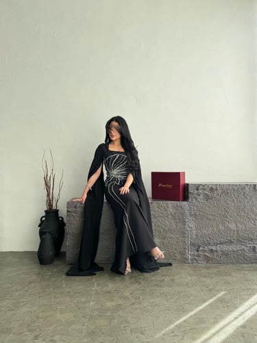 فستان سهره كيب اسود تطريز كريستالات
