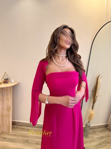 فستان شيفون وردي قطعتين