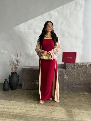 جلابية قطعتين عنابي