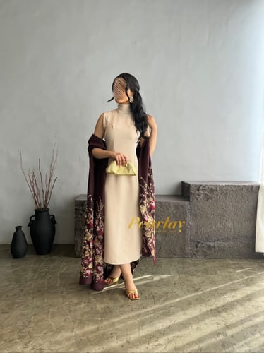 جلابية رمضانيه عنابي قطعتين تطريز