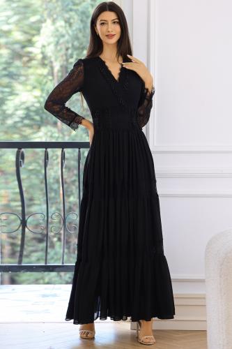 فستان شيفون مع دانتيل على الكم