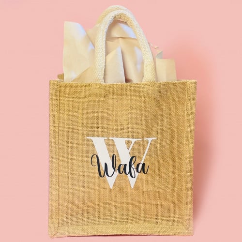 حقيبة الجوت مع كتابة الحرف والإسم