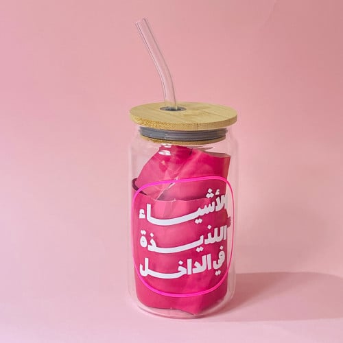 كوب زجاج مع مصاص 350 مل