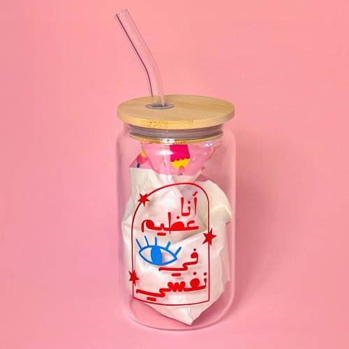 كوب زجاج مع مصاص 350 مل