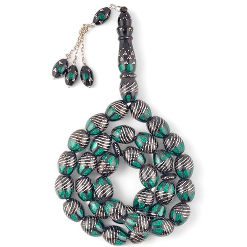 سبحة يسر مطعمة بالفضة عيار 999 و حجر الملاكايت الط...